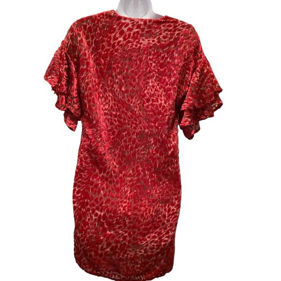 KARLIE RED LEOPARD LINED VELVET BURN OUT V NECK TUNIC TOP S NWT - Picture 4 of 7